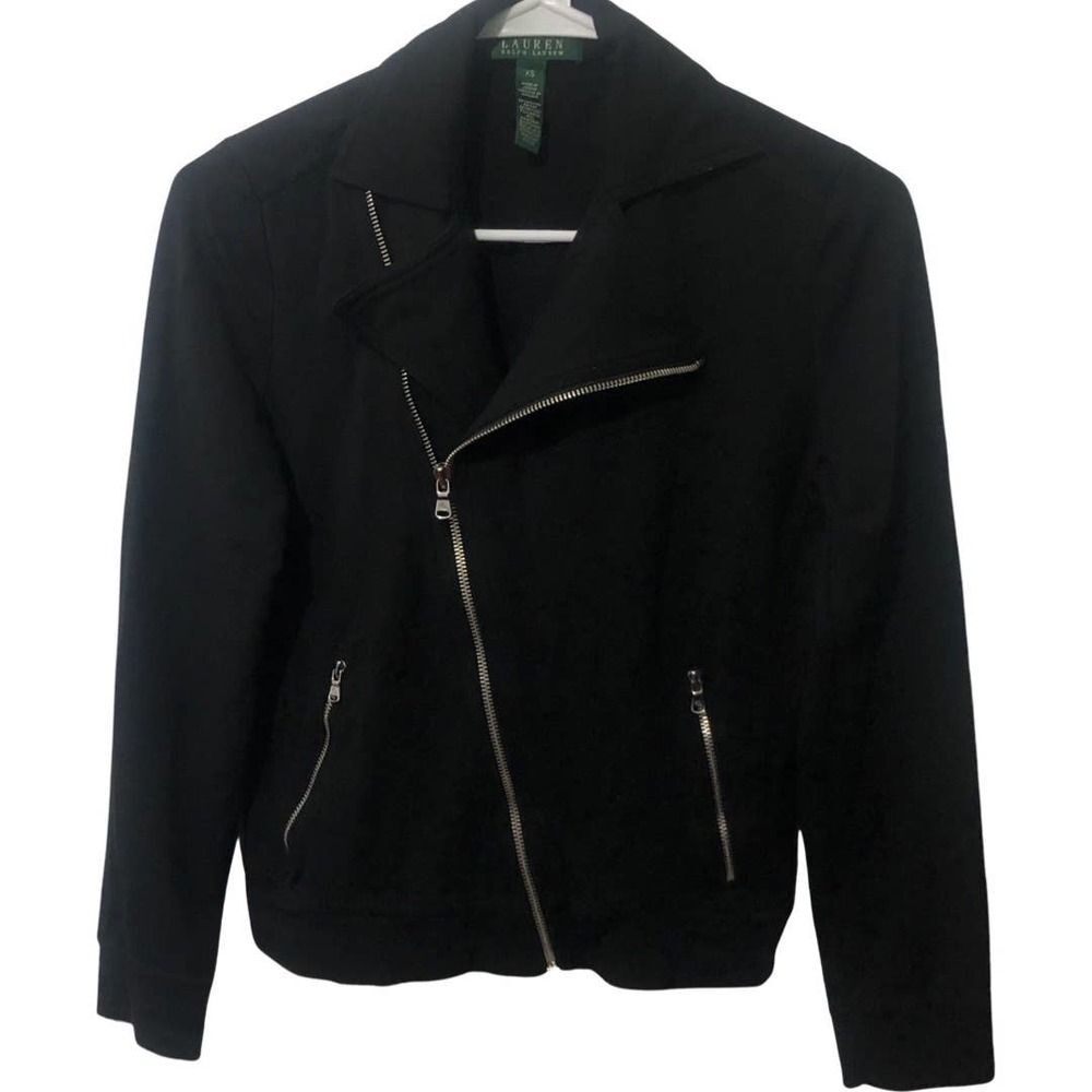 Ralph Lauren Jacket Women’s Black XS Biker Moto Style Zippered Pockets